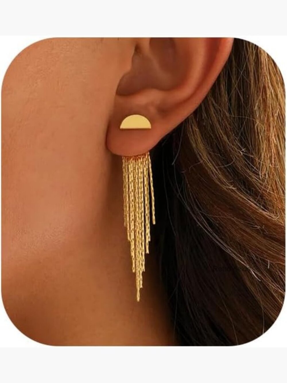14K Gold Plated Tassel Dangle Earrings Hypoallergenic Fade Resistant - Picture 1 of 7